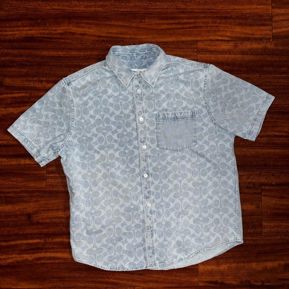 Coach Light Blue Denim Patterned Button Down Shirt